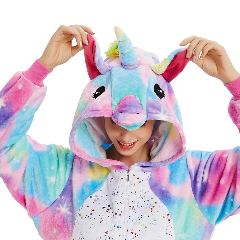 Rainbow Unicorn with Sparkling Stars Adult Onesie